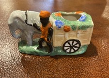 Vtg Antique Toothpick/Pincushion Hand Painted Man W/Elephant Flower Cart Japan picture