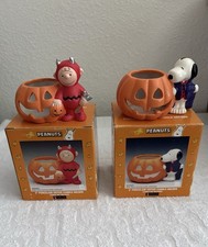 Charlie Brown Snoopy KURT ADLER PORCELAIN Holloween Candle Holder Lot Of ( 2 )  picture