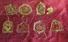 Vintage Lof of 8 Metal Filligree Gold Tone 3D Style Christmas Ornaments picture
