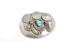 Vintage Nickel Bison Belt Buckle w/Buffalo Nickels-Coral and Turquoise picture
