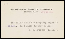 1904 National Bank of Commerce Seattle WA McKinley 1c Postal Card Exchange Rate picture