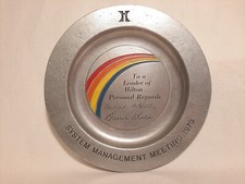 RARE 1973 Hilton System Management Meeting Plate, Pewter Commemorative Award Vtg picture