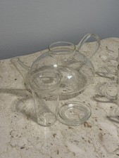 Vintage Schott Mainz CLEAR GLASS TEAPOT with Lid + 5 Cups Excellent Condition picture