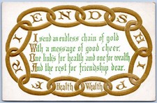 Postcard Friendship Endless Chain Of Gold Poem Health Wealth C153 picture