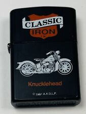 VTG 1991 ADAMS APPLE Black/Orange Classic Iron Knucklehead Motorcycle LIGHTER picture
