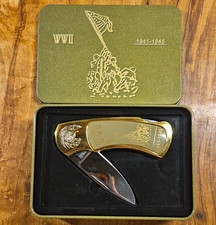 WWII 1941-1945 Gold Pocketknife 1-Blade Slipjoint Drop Point w/ Tin Case picture