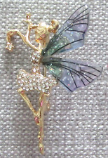 Dancing Fairy Brooch Pin Purple Wings with Rhinestones picture