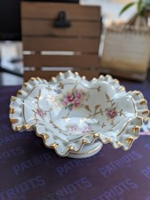 VTG Japanese Porcelain Centerpiece Bowl Ruffled Edge Floral Gold Lining Antique picture