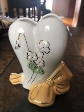 Vintage U.S.A. Hull Glossy  Ceramic Floral Vase Heart Gold Accent picture
