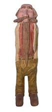 9.5” Carved Wood Man Folk Art English Handlebar Mustache Long Beard 1987 picture