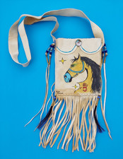 LEATHER BAG w HAND PAINTED HORSE Native American- Lakota -Sioux - by ALAN MONROE picture