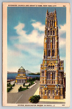 NY, NYC, Riverside Church, Grant's Tomb Linen, Vintage Postcard picture