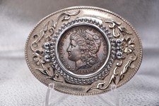 Western Belt Buckle, German Silver with 1896 Morgan Dollar picture