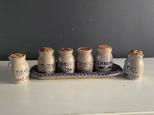 Vintage Rowe Pottery Works RPW 1992 Herb Spice Jar Set of 6 w Tray Cork Lids picture