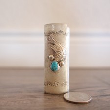 Vintage Navajo Sterling Silver Turquoise  Lighter Case Holder Sleeve  picture