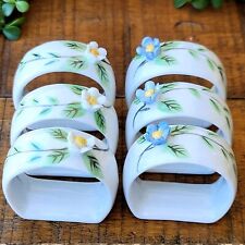 Porcelain Floral 6 Napkin Ring Hand Painted Easter Spring Decor Taiwan Vintage  picture