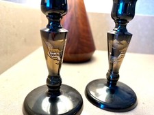 Mid century modern unique vintage candle holder with Japanese Landscape inlay picture