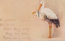Stork and Everyone Doing Nicely Birth Announcement Postcard picture