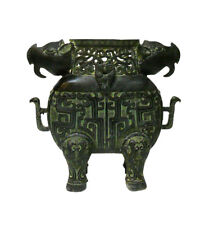 Chinese Ancient Design Green Bronze-ware Ram Ox Ding Display cs1044  picture