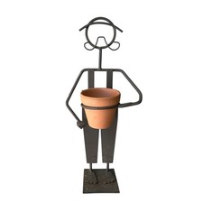 Metal Figure Planter Holding Terra Cotta Pot Rustic Whimsical picture