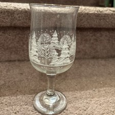 VTG Arby’s Libbey  White Winter  Scene Wine Glass Water Goblet Holidays picture