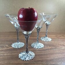Vintage Set 4 Grey Goose Vodka Martini Cocktail Glasses Pewter Stem w/Vines NEW picture