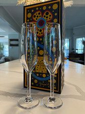 Simon Pearce Bristol Champagne Flute Set of 2 Clear Glass Stemmed 6 oz picture