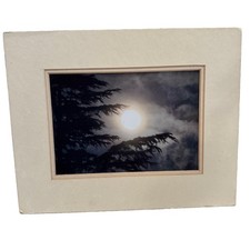 5x7”  Original Print Photograph Matted Moon w Dark Clouds Spooky Monochrome picture