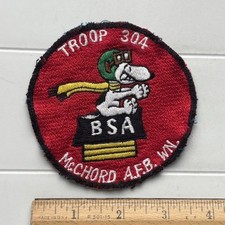 Vintage McChord Air Force Base AFB Washington BSA Troop 304 Snoopy Round Patch picture