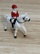 CERAMIC EQUESTRIAN WHITE HORSE JOCKEY HORSERACING MINI FIGURINE picture