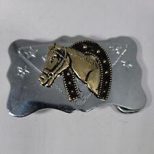 Vintage Horse Head SMALL Belt Buckle Through Lucky Horseshoe on Metal Western picture