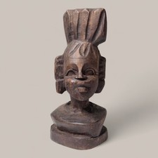 Vtg African Yoruba Female Bust MCM Wood Carving Sculpture Tribal Art Figure Tiki picture