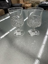 set of 2 Duncan & Miller Snail Pattern Glass Early American water glasses 6-1/2