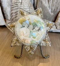 Antique Victorian Mourning Star Photo Frame Goofus Glass Magnifier w/ Easel picture
