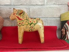 Early Handmade Hand Painted Swedish Dala Horse Wooden, Scandinavia 7” picture