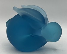 Vintage Solid Glass Frosted Rabbit Bunny Blue Paperweight Figure Approximate 4” picture