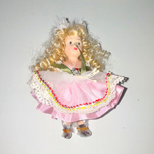 Vintage Miniature Porcelain Doll in Pink Tulle Dress with Lace Trim picture