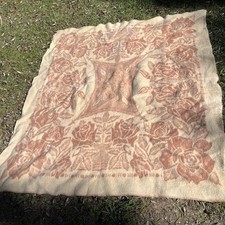 Vintage Golden Dawn 100% Wool Blanket Pink Rose Floral Reversible 50s 1950s picture
