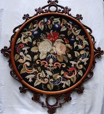 LARGE CIRCULAR MID 19TH CENTURY NEEDLEPOINT OF A FLORAL SPRAY & GARLAND - c.1850 picture