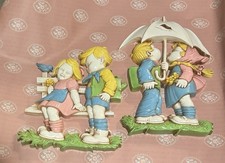 Vintage 1977 HOMCO Dart 7494 Boy Girl Wall Plaques Set of 2 USA picture