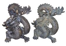 Chinese Pair Of Bronze Dragon Sculptures Bookends  picture