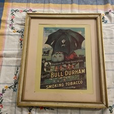 Vintage Bull Durham Smoking Tobacco 18.75”x16.75”Poster Sign Black Americana picture