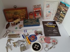Vintage Junk Drawer Mixed Lot Advertising Keys Pins Ephemera Tin Toys Patch 37+ picture