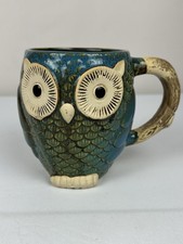 Owl Mug Coffee Cup Pacifica Home Turquoise Green Blue Glazed Stoneware 3D picture
