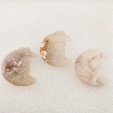 Miniature Carved Stones Pocket Stones Mermaid Moon Flower Lot of 3 Flower Agate picture