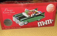 2002 M&M's Metallic green/Silver Trim Galerie Ceramic Cadillac Car Candy Dish picture