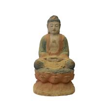 Rustic Wood Sitting Gautama Amitabha Shakyamuni Buddha Statue ws3245 picture