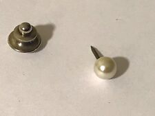 Faux Pearl Lapel Pin Tie Tac Vintage Simple Classy Elegant Stylish Clutch Back picture