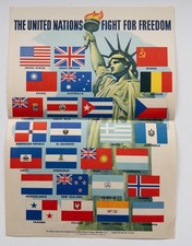 1942 United Nations Fight For Freedom Poster WWII Allied Flags Statue of Liberty picture