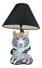 Ebros White Rare Alaskan Tiger Desktop Table Lamp Statue With Black Fabric Shade picture